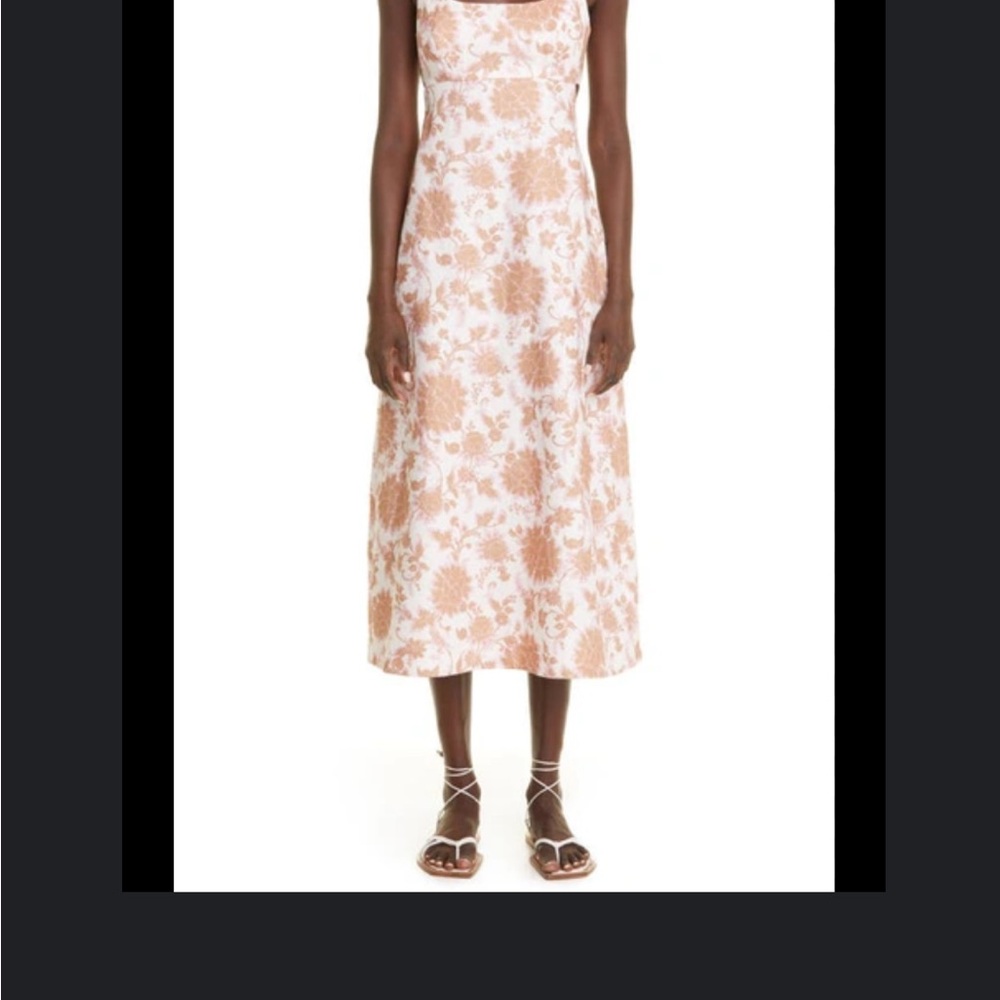 ZIMMERMANN Postcard Linen Tie Shoulder Midi Dress Sz 0 Tan Floral Open Back - Picture 9 of 16